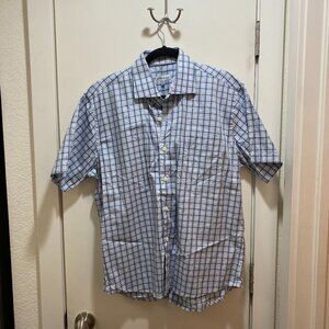 Peter Millar Blue White Plaid Short Sleeve Button Down Shirt Size Large